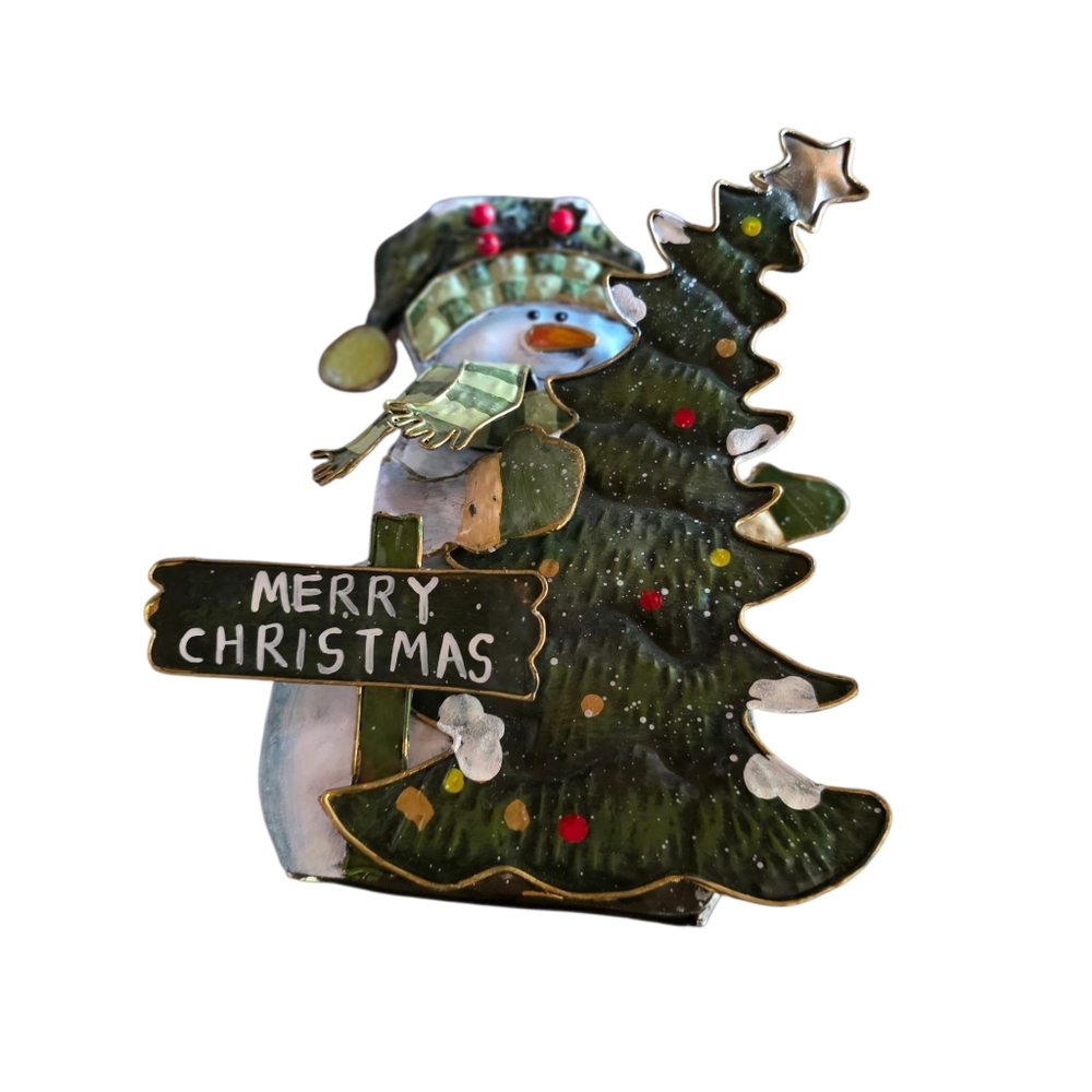 Merry Christmas Tin Snowman Figurine